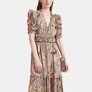 ULLA JOHNSON Claudette Floral Chiffon Beige Dress